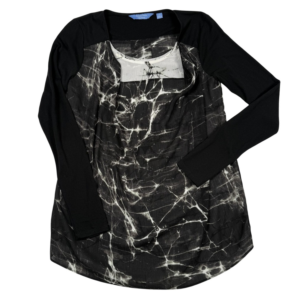 Simply Vera Wang Shirt‎ XS Black Abstract Marble Draped Cowl Neck Tunic Top